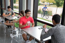 Male students drinking smoothies. 