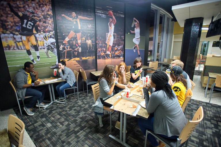 Students eating at a table