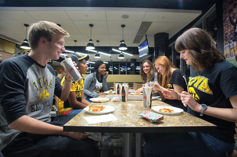 Students eating at a table