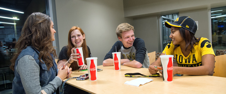 Students eating at a table