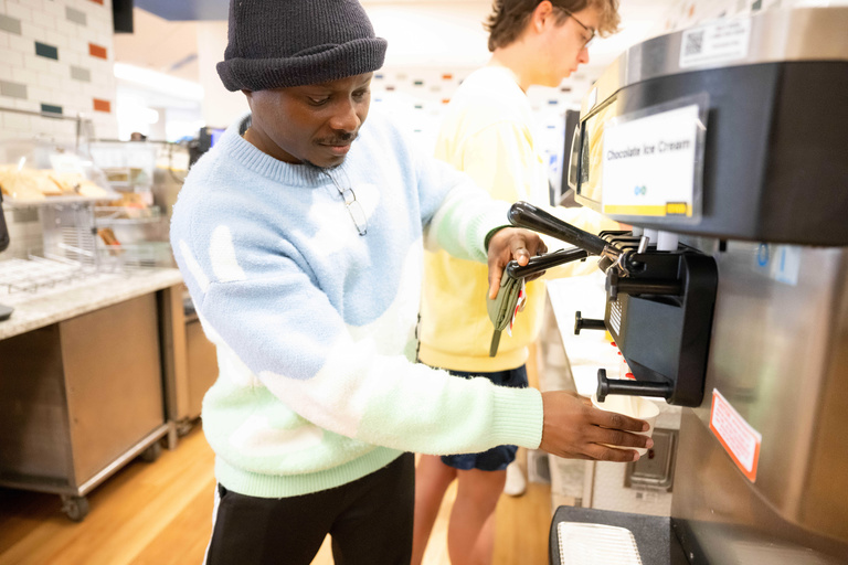 One student getting ice cream